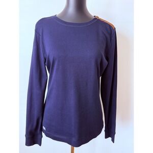 Lauren Ralph Lauren Navy Blue Cotton Long Sleeve Top Elbow Patches Zipper L